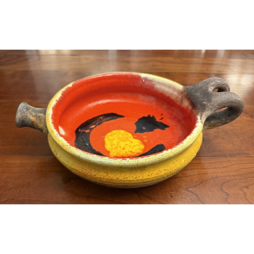 Vintage Gli Etruschi Italian Pottery Bowl Mid Century Modern Orange Yellow MCM